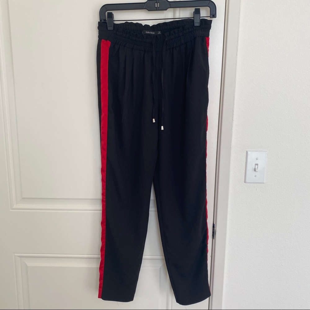 Zara red stripe black pants